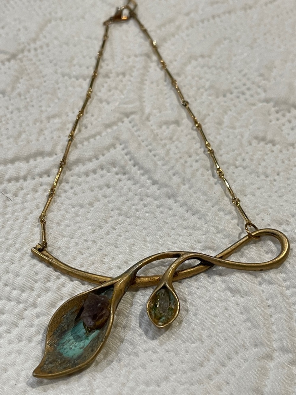 Gold-Tone flower Necklace with semi-precious Accents- botanical collection
